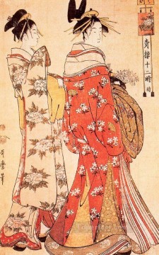 「温室の十二時間」のイラスト c 1795 喜多川歌麿 浮世絵美人画 Oil Paintings